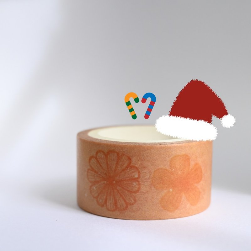 オレンジ地に花柄のマスキングテープ 手描き ボタニカル 手帳 クリスマス プレゼント 和紙テープ - マスキングテープ・PET テープ - 紙 