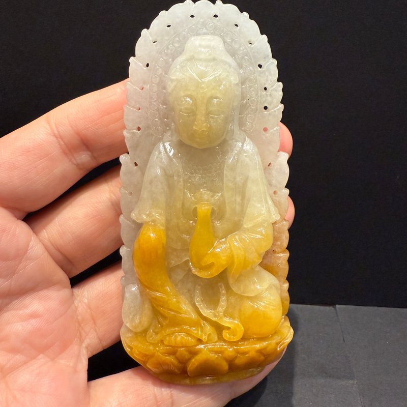 瀚玉珠寶 天然緬甸玉翡翠 蜜糖黃觀音 寶瓶觀音 保平安 翡翠觀音 - 其他 - 玉石 