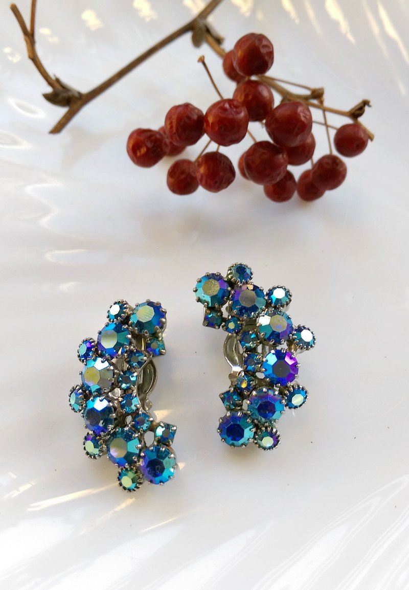 Western antique jewelry. WEISS Ice Blue Neon Clip Earrings - Earrings & Clip-ons - Other Metals Gold