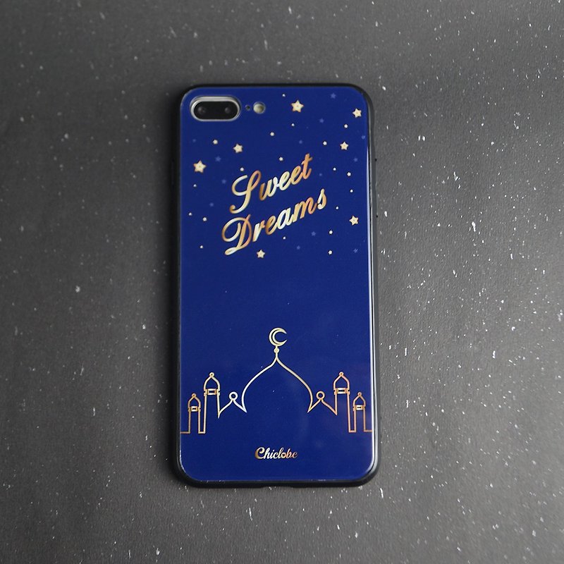 Painted tempered glass mobile phone case [Arab night sky] - Phone Cases - Glass Blue