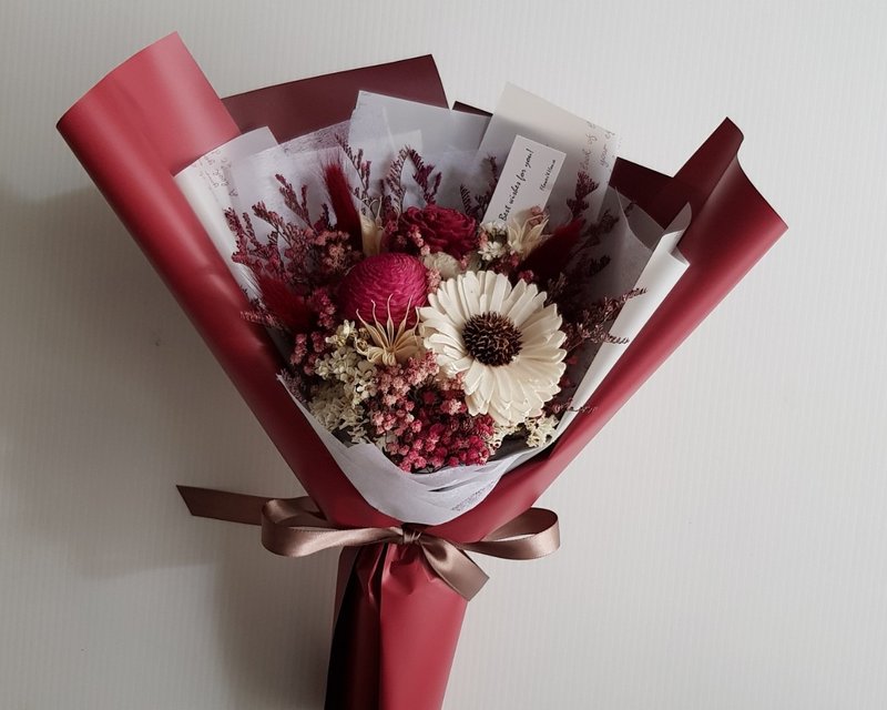Graduate乾燥花|畢業花束|紅色蓪草向日葵花束S/M/L|台北歡迎自取 - 乾燥花/永生花 - 植物．花 紅色