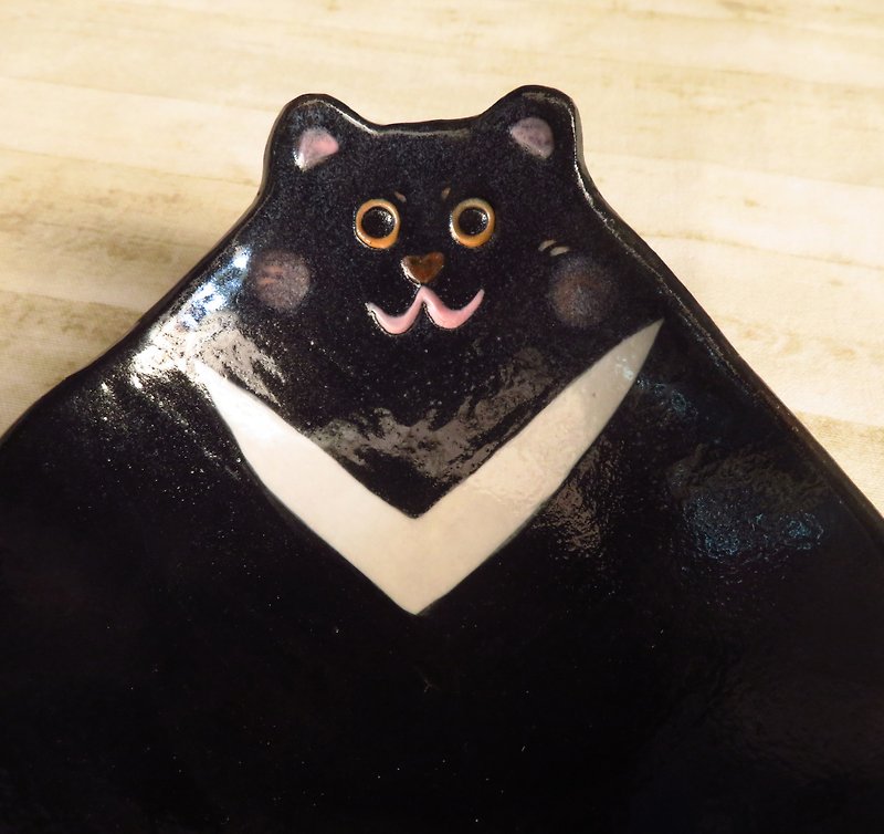 DoDo hand-made animal shape bowl-black bear shallow bowl - ถ้วยชาม - ดินเผา สีดำ