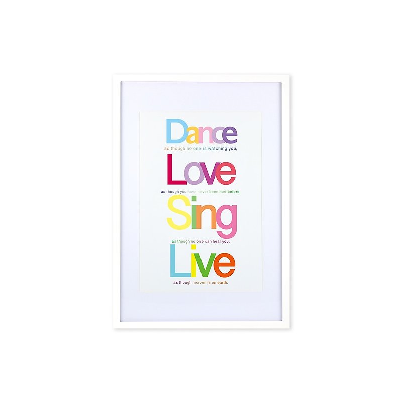 iINDOORS Decorative Frame - Quote Series Dance Love Sing Live - White 63x43cm - Picture Frames - Wood Multicolor