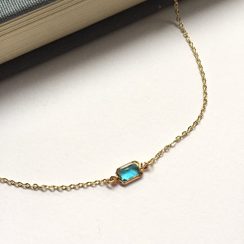 14K Pack Gold Aquamarine Crystal Necklace Clavicle Chain 14KGF - Necklaces - Crystal Blue