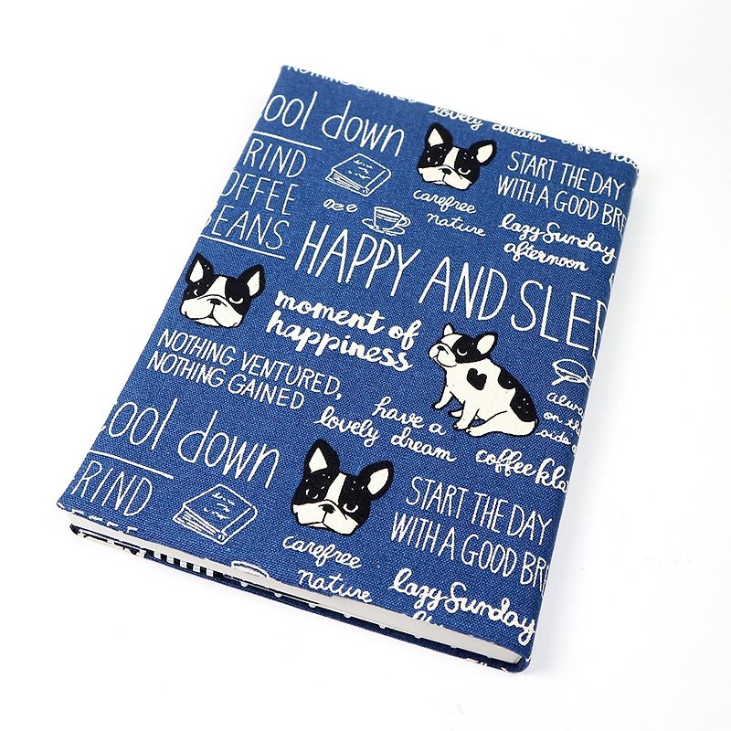 A5 Adjustable Mother's Handbook Cloth Book Cover - Bulldog (Blue) - Book Covers - Cotton & Hemp Blue