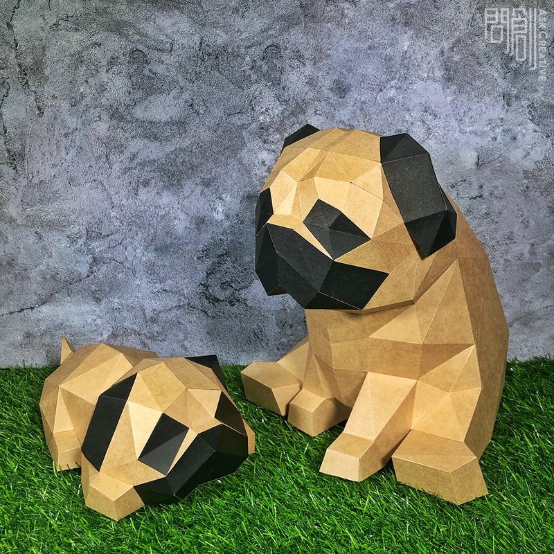 DIY手作3D紙模型擺飾 狗狗系列 -小巴哥 - 公仔/玩偶 - 紙 卡其色