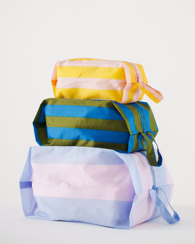 【 熱賣新品】BAGGU旅行收納包三個一組- 春季條紋 - 化妝包/收納袋 - 防水材質 粉紅色