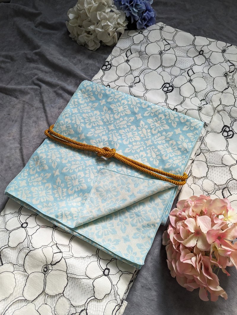 洋粋youiki。和洋和服腰帶。大人の兵兒帯。藍綠菱葉 - 腰帶/皮帶 - 棉．麻 