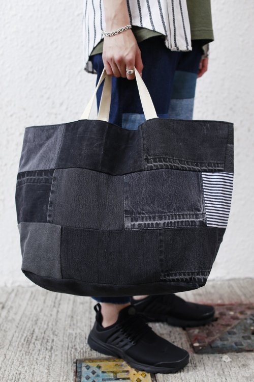 patchwork black denim tote bag 黑色牛仔拼布大袋