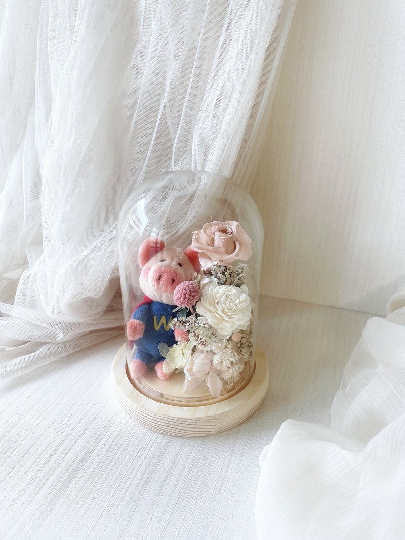 Preserved Flower Glass Cover with Webby Piggy/Superman Webby/Dried Flowers/Birthday Gift - ช่อดอกไม้แห้ง - พืช/ดอกไม้ 