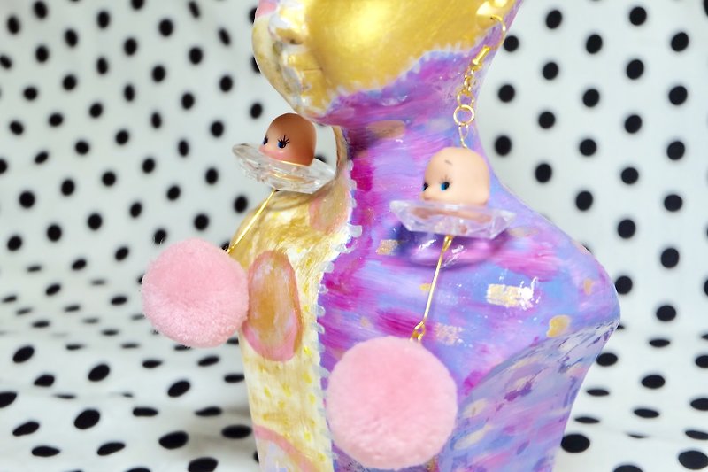Remade Kewpie Dolls/ doll earrings/Playful decoration/handmade/vintage doll/Kawa - Earrings & Clip-ons - Plastic Pink