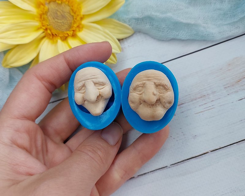 Set of silicone molds Old Faces/Witches for Clay 2,4x2,5 cm/ 0,94x0,98 inch - Other - Silicone Blue