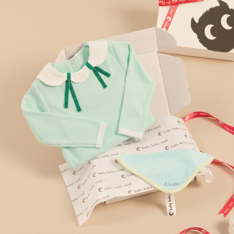 客製化姓名彌月禮 新生兒禮物 法式貝殼領包屁衣 日本有機棉 童裝 - 包屁衣/連身衣 - 棉．麻 綠色
