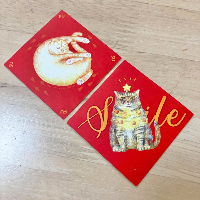 貓春聯斗方 貼紙 - 貼紙 - 塑膠 紅色