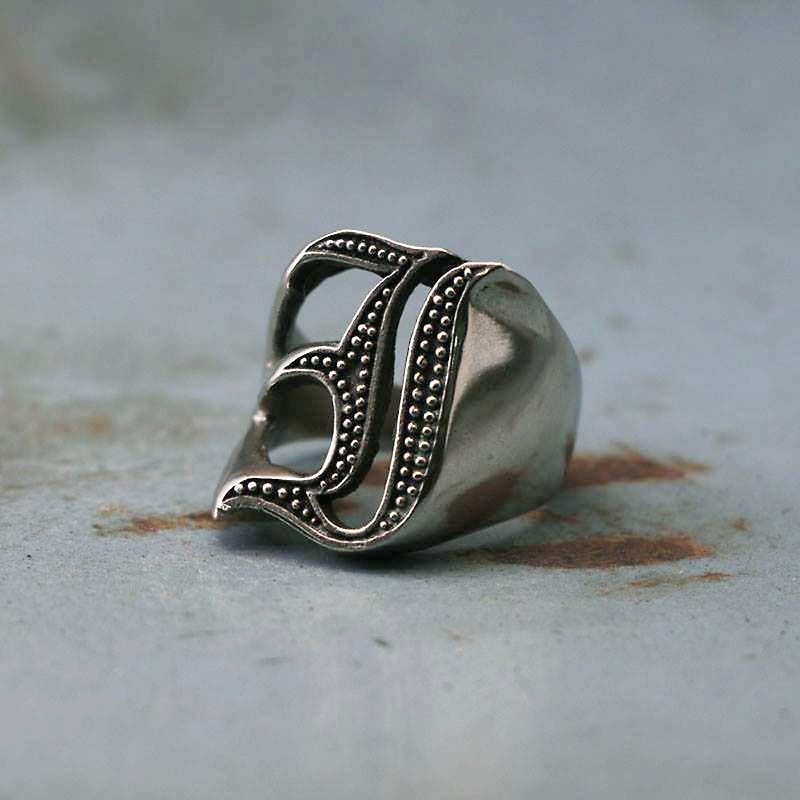 Biker Ring gothic A-Z silver skull alphabet Initial Letters GIFT Personalized i - General Rings - Other Metals Silver
