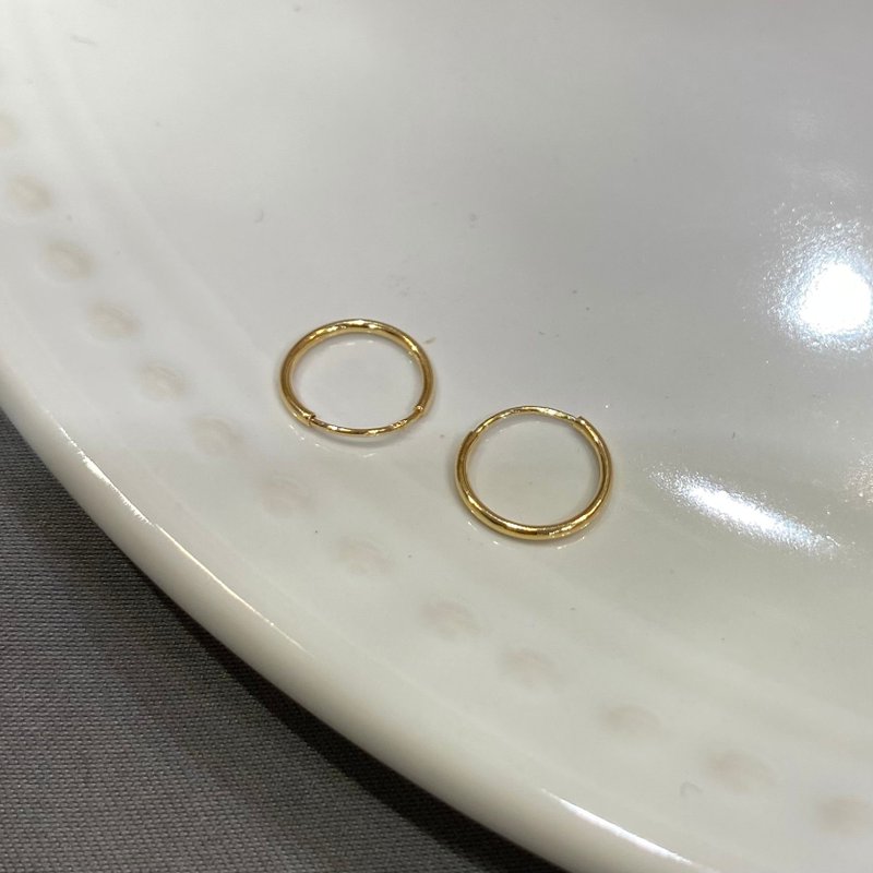 【K18 GOLD】18金 10mm フープ ピアス 　 18KP7 x 2pcs　【SOLID GOLD】 - 耳環/耳夾/耳骨夾 - 其他金屬 金色