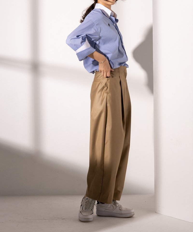 cocoon cropped wide trousers - Women's Pants - Polyester Khaki