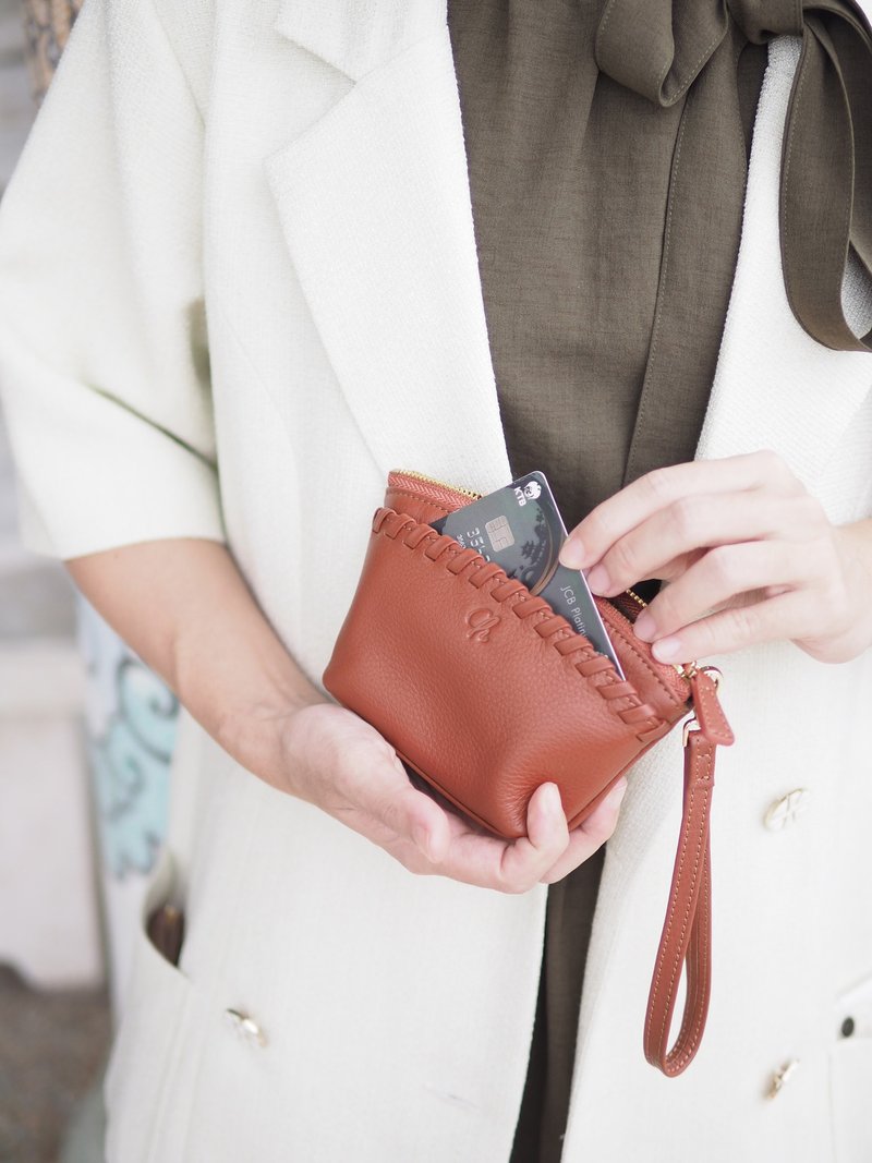 Pie (Brick) :  Multi-purpose bag, Leather wallet, pouch , Soft leather - 皮夾/長短夾/錢包 - 真皮 橘色