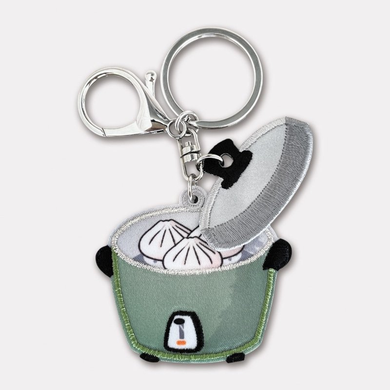 Green Electric Pot (Meat Bun)-Embroidered Keychain/Taiwanese Souvenirs/Taiwanese Specialty Gifts - ที่ห้อยกุญแจ - งานปัก หลากหลายสี