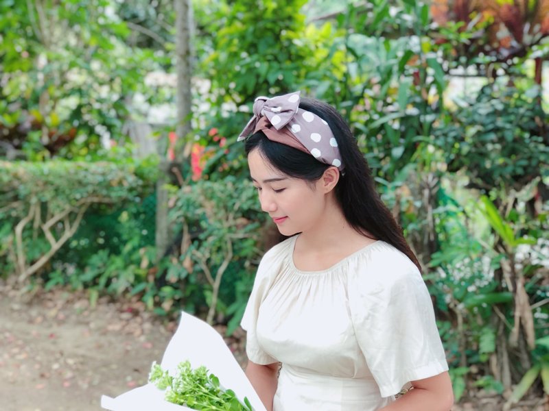 濃情可可 藕色水玉 多層次寬版髮帶 ggoomstudio - 髮箍/髮帶 - 棉．麻 紫色