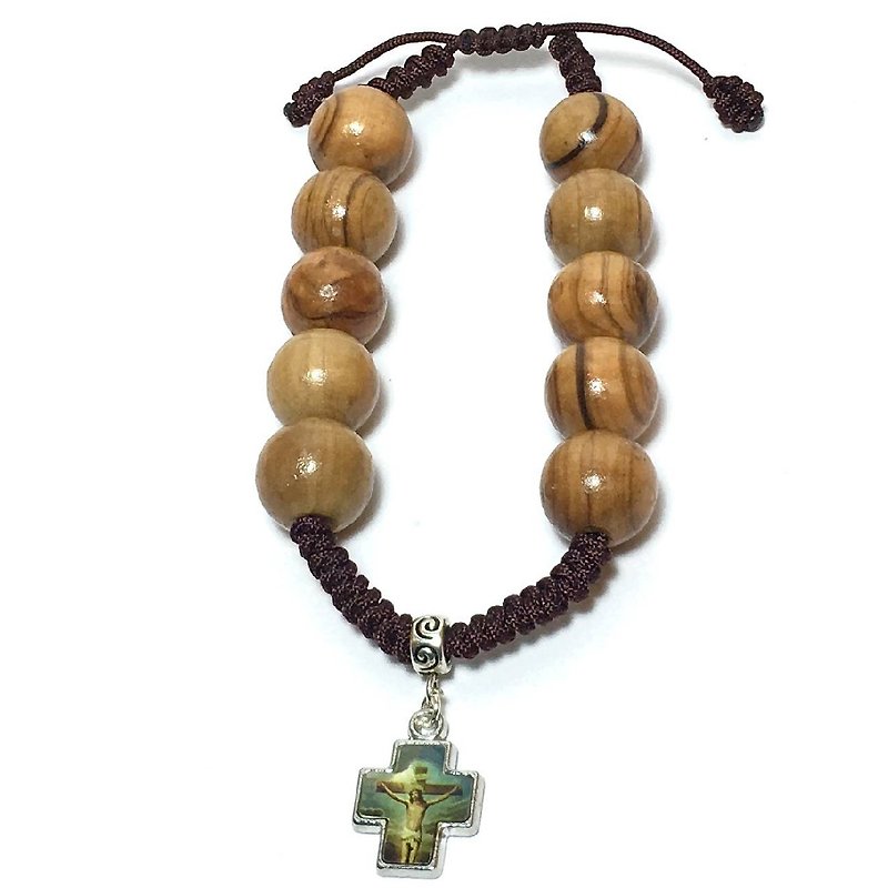 Israel Imported Olive Wood Rosary Bracelet 16mm Bitter Image of Jesus 8251607 - สร้อยข้อมือ - ไม้ สีนำ้ตาล