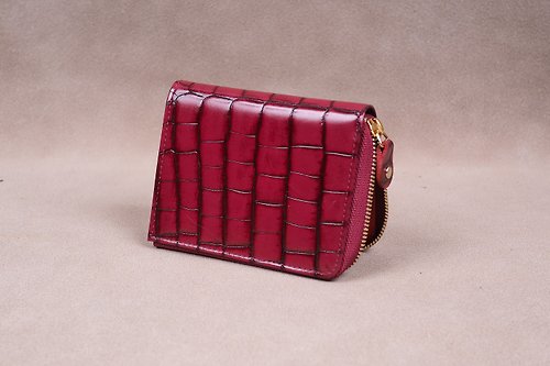 riobrenn Zipper Wallet / Coin Wallet / Italy Crocodile Cow Leather(Red)