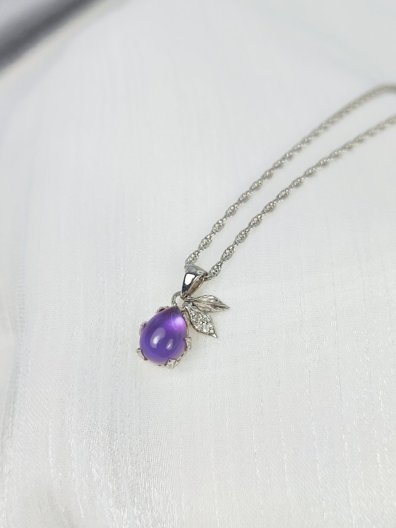 Necklace Aurora of T'Sea - Brazilian Amethyst with Pearl Shell - Necklaces - Sterling Silver Purple