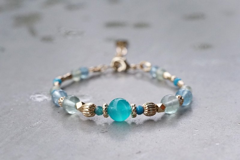 Lakes and Mountains - 14K Gold Tianhe / Stone/ Aquamarine Bracelet - Bracelets - Semi-Precious Stones Blue