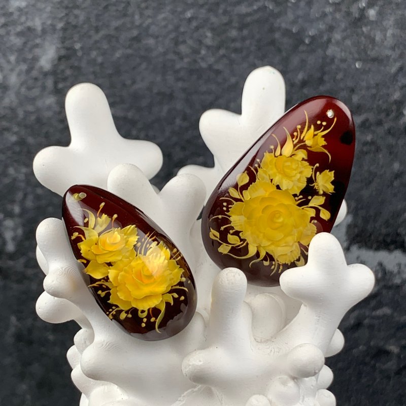 精品 血珀 精緻立體陰雕 玫瑰花 吊墜 - 項鍊 - 寶石 橘色