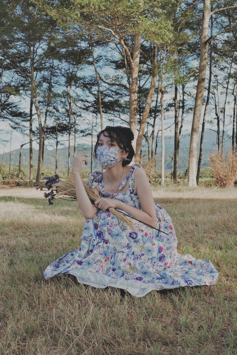 【波麗印花】小兔耳綁帶 澎澎蛋糕長洋裝 長裙 淡水色 親子裝 - 洋裝/連身裙 - 棉．麻 白色