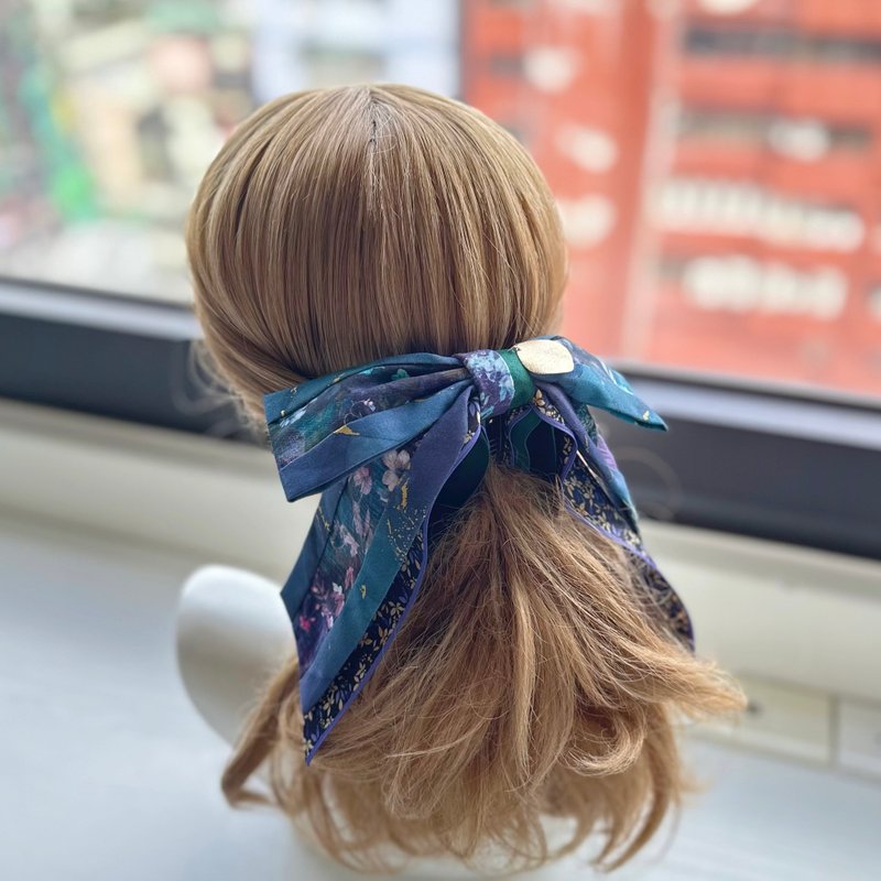 Exclusive cotton long tail bow intersecting clip banana clip fairy clip hair clip - blue and purple - เครื่องประดับผม - วัสดุอื่นๆ สีม่วง