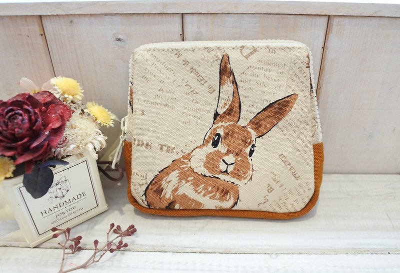 Handmade Handmade. Coffee rabbit rabbit series. Pocket bag - Toiletry Bags & Pouches - Cotton & Hemp Brown