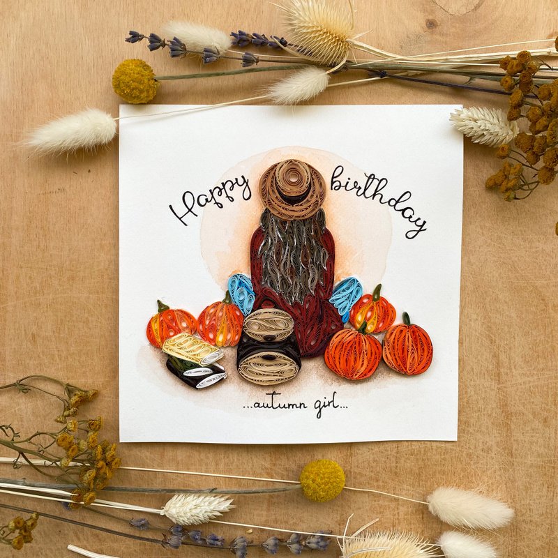 Quilling handmade card - Happy birthday, autumn girl! - การ์ด/โปสการ์ด - กระดาษ หลากหลายสี