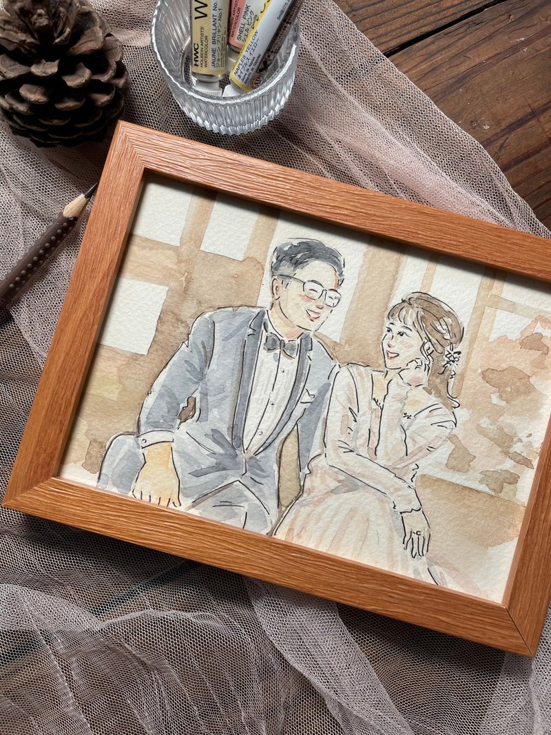 Please contact the designer before placing an order for watercolor hand-painted wedding gifts - Customized Portraits - Paper 