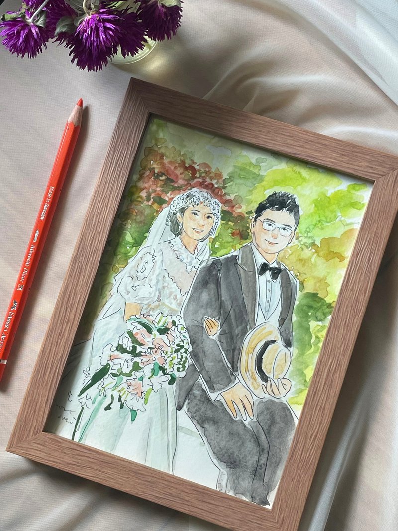 似顏繪水彩手繪婚禮禮物  下單前請先聯繫設計師 - 似顏繪/客製畫 - 紙 