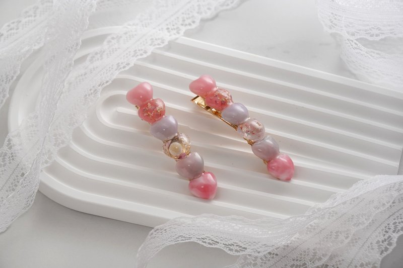 [Pink and purple love medium size] Handmade rubber hairpins set of two - เครื่องประดับผม - เรซิน สึชมพู