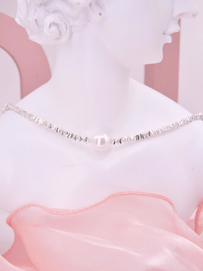 夜空明月 — 立體幾何碎片鏈條設計珍珠頸鏈 女生儀式感禮物 - 項鍊 - 其他材質 