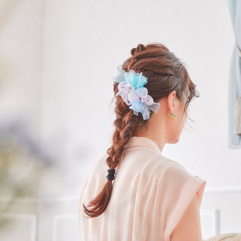 mini | マーメイド | 彩る咲き編みバレッタ/ヘアクリップ - 髮夾/髮圈 - 聚酯纖維 藍色