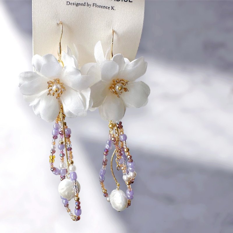 Drop earrings/14K gold-filled gauze earrings/wedding earrings/birthday gift - Earrings & Clip-ons - Crystal Purple