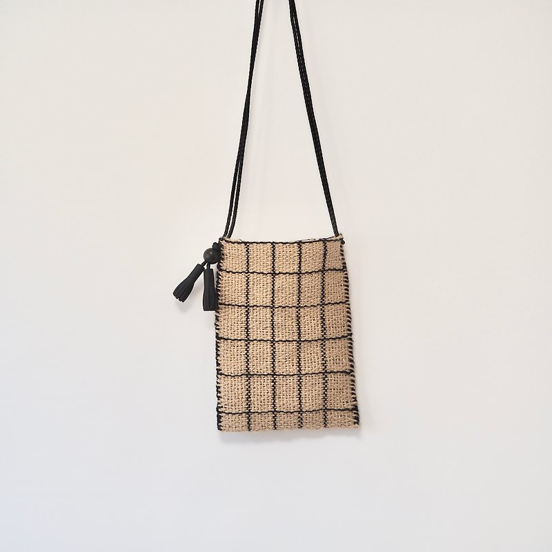 手織り生地から作ったジュート素材のサコッシュバッグ - ショルダーバッグ - コットン・麻 ブラウン