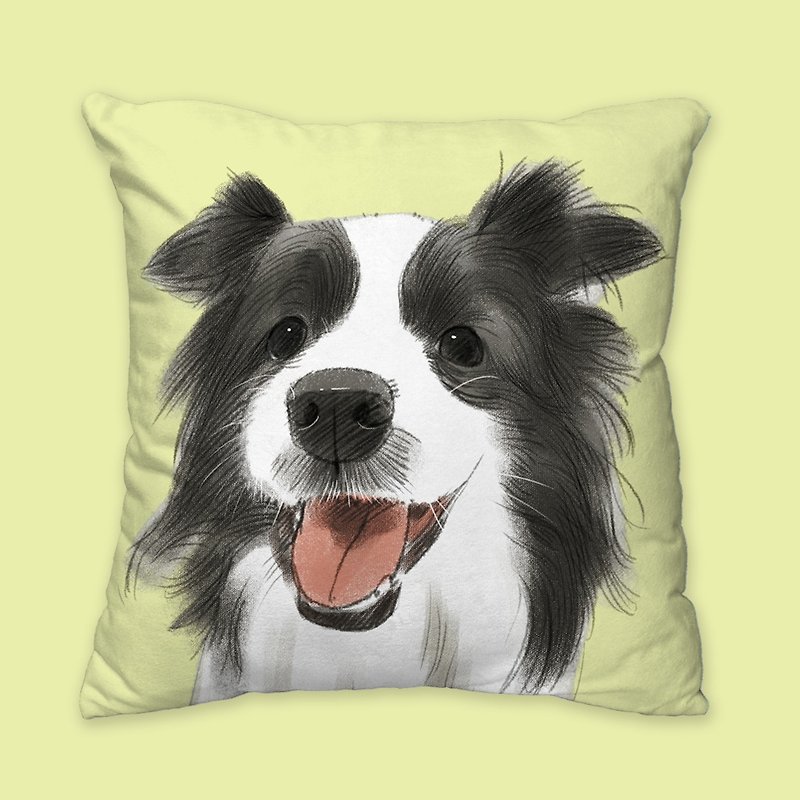 [I will always love you] Classic Border Collie Pillow Animal Pillow/Pillow/Cushion - หมอน - ผ้าฝ้าย/ผ้าลินิน สีเขียว