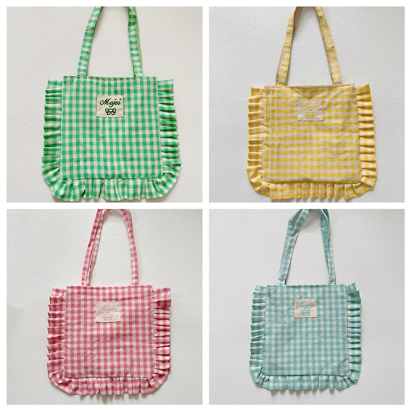 Handmade fabric plaid cute girly lace shoulder bag - Messenger Bags & Sling Bags - Cotton & Hemp Multicolor