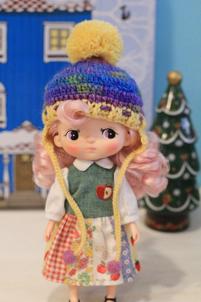 Holala尺寸手工編織日本美麗諾羊毛段染球球帽 - 帽子 - 羊毛 多色