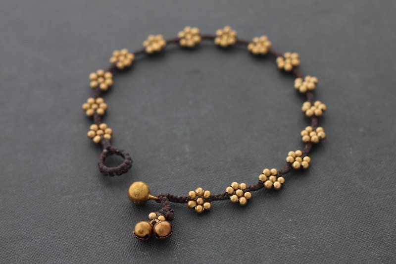 Brass Beads Flower Anklets Raw Brass Beaded Braided Cotton Cord Anklets  - กำไลข้อเท้า - โลหะ สีทอง