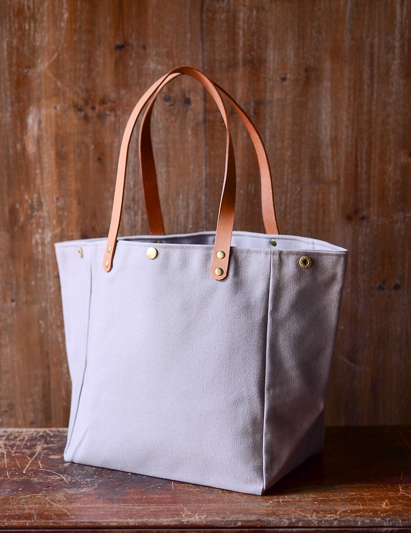 Simple side backpack・L・Grey - กระเป๋าแมสเซนเจอร์ - ผ้าฝ้าย/ผ้าลินิน สีเทา