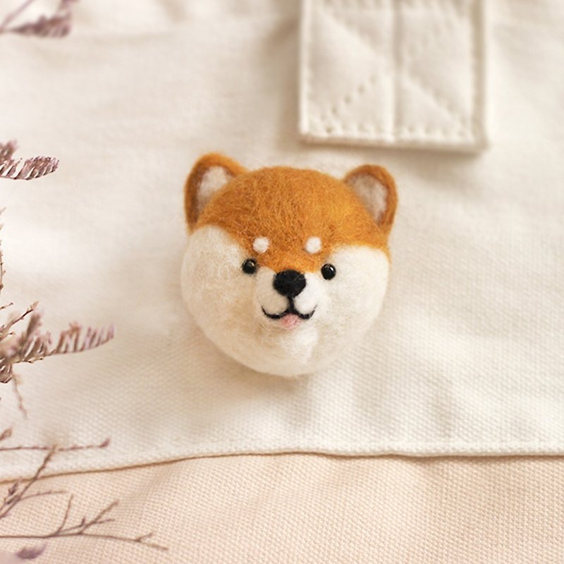 Cute Shiba Inu Head Pin Wool Felt Material Pack Christmas Gifts (with video instruction) - เย็บปัก/ถักทอ/ใยขนแกะ - ขนแกะ สีนำ้ตาล