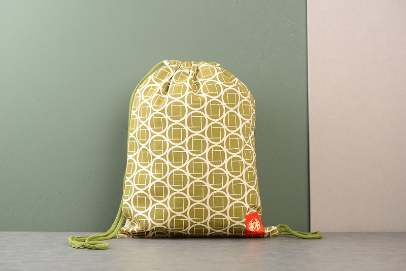 Hayashi Window Grille Drawstring Bag - กระเป๋าหูรูด - ผ้าฝ้าย/ผ้าลินิน สีเขียว