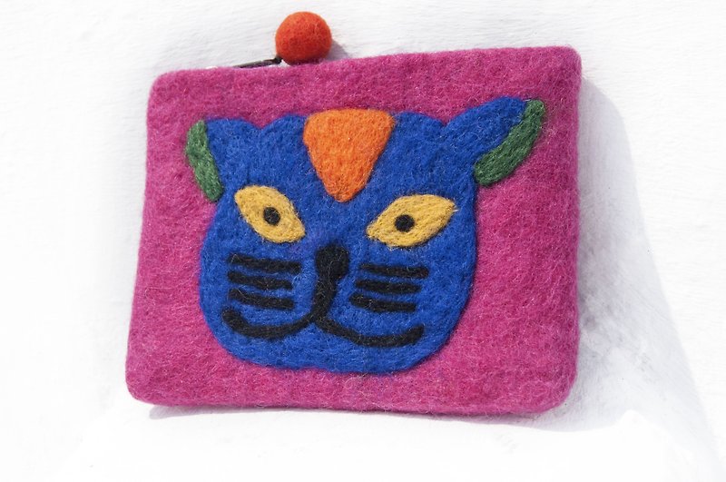 Youyou Card Holder, Money Clip, Wool Felt Mobile Phone Bag, Identification Card Bag, Cosmetic Bag Storage Bag, Wool Felt Small Pouch/Wool Felt Storage Bag, Coin Purse, Youyou Card Holder, Wool Felt Wallet-Blue Cat - Toiletry Bags & Pouches - Wool Multicolor