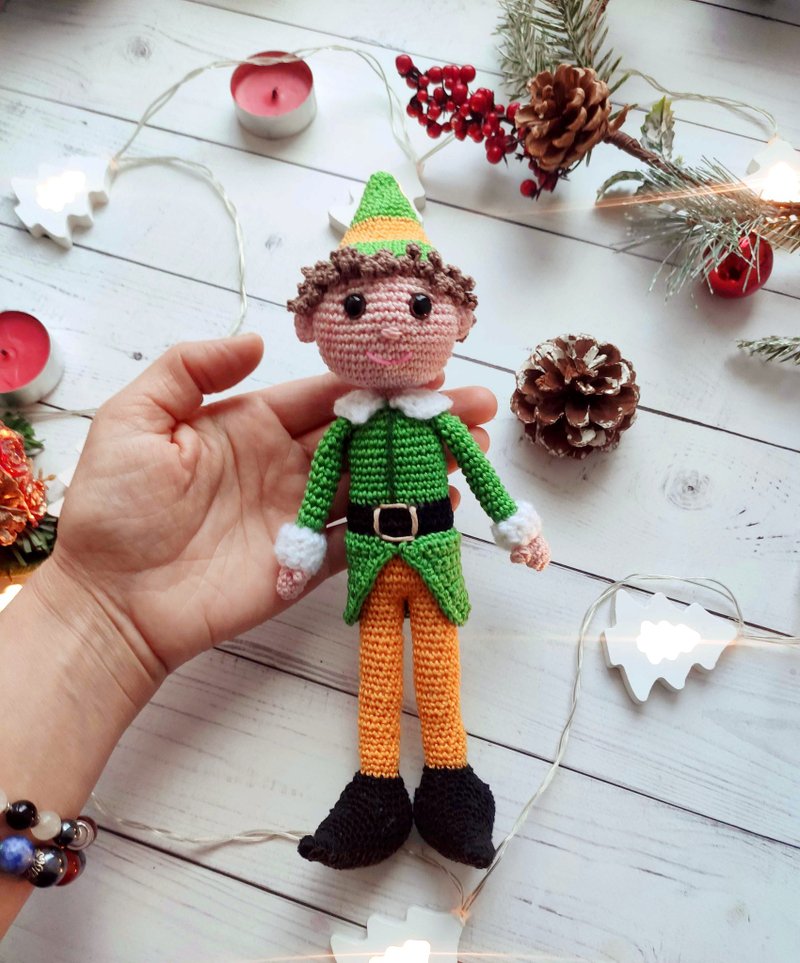 Christmas Elf doll 聖誕精靈娃娃 Buddy Elf Amigurumi Elf - 寶寶/兒童玩具/玩偶 - 棉．麻 綠色