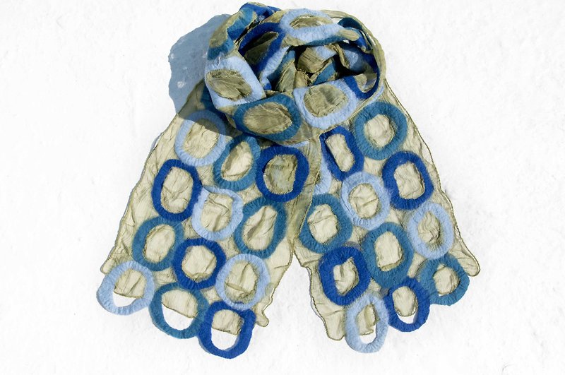 Handmade wool felt scarves / wet felt scarves / watercolor art scarf / wool scarf - little water jade color - ผ้าพันคอ - ขนแกะ หลากหลายสี